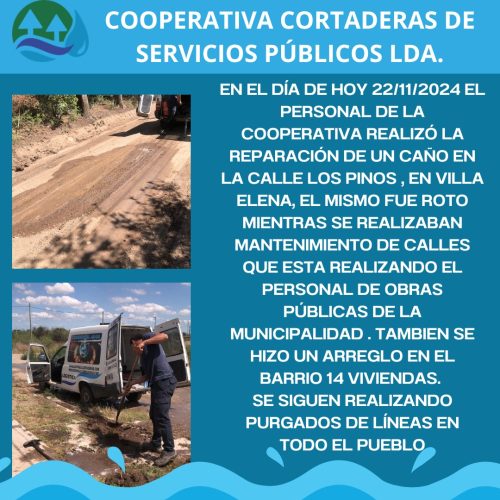 Arreglo de caño en calle Los Pinos y B°14 viviendas